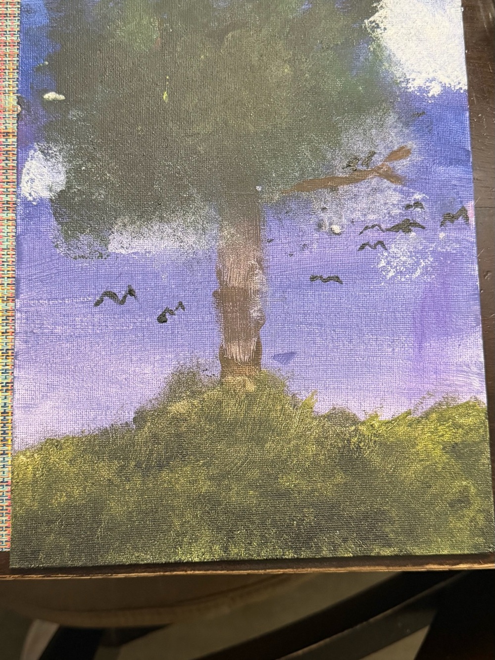 Hand-Painted Tree Landscape Wall Art in Green and Purple